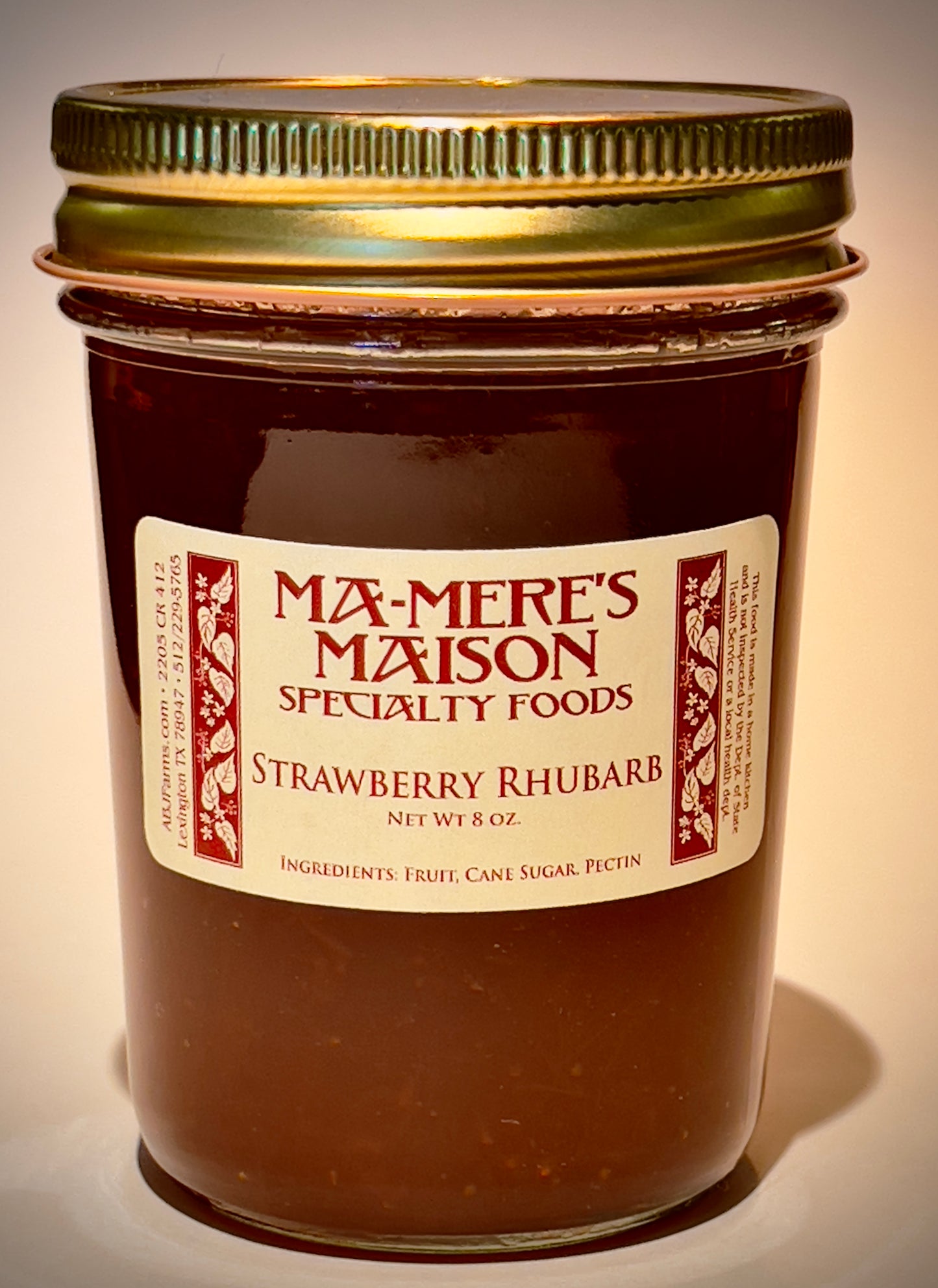 Strawberry Rhubarb Jam - net weight 8.0 ounces